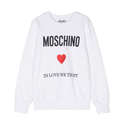 Moschino , Logo Sweatshirt with Red Heart ,White male, Sizes: