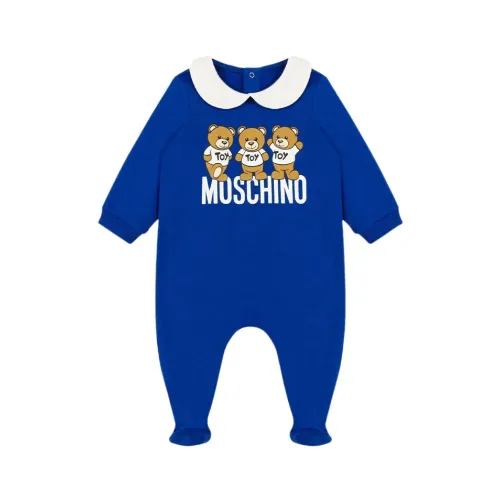 Moschino , Logo Teddy Long Sleeve Onesie ,Blue unisex, Sizes: