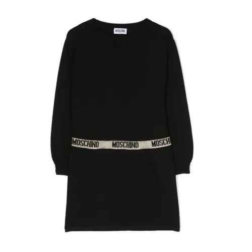 Moschino , Logo Waistband Long Sleeve Dress ,Black female, Sizes: