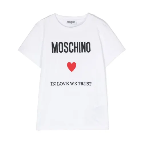 Moschino , Logo White T-shirt with Short Sleeves ,White male, Sizes: