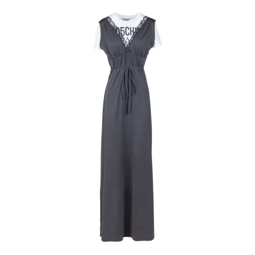 Moschino , Long Jersey Dress with T-Shirt Insert ,Black female, Sizes: