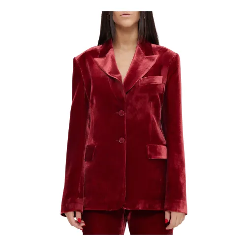 Moschino , Long Velvet Jacket ,Red female, Sizes: