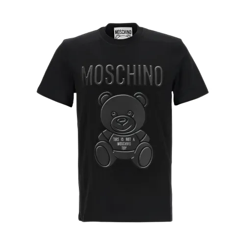 Moschino , Men Black Logo T-shirt with Teddy Bear Print ,Black male, Sizes: