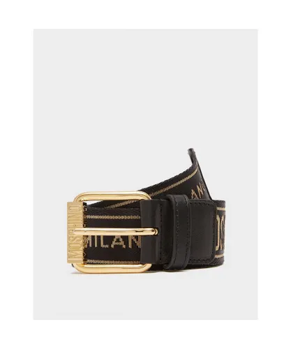 Moschino Mens Accessories All Over Logo Print Belt in Gold Polyamide
