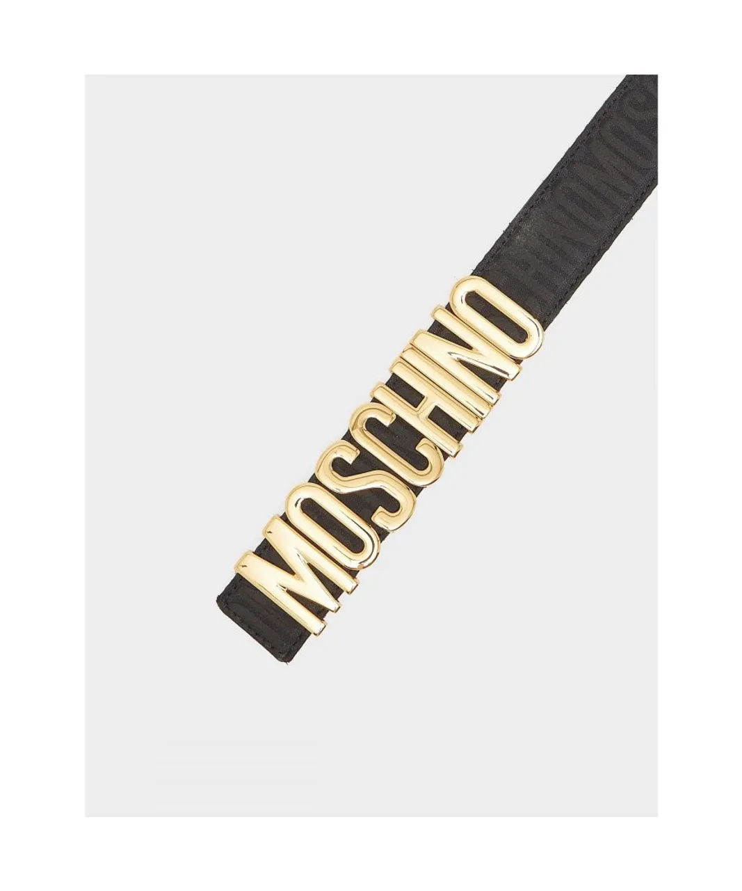 Moschino Mens Accessories All Over Logo Print With Plaque Belt in Gold Polyamide