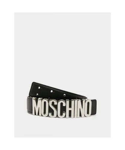 Moschino Mens Accessories Logo Buckle Belt in Silver Leather