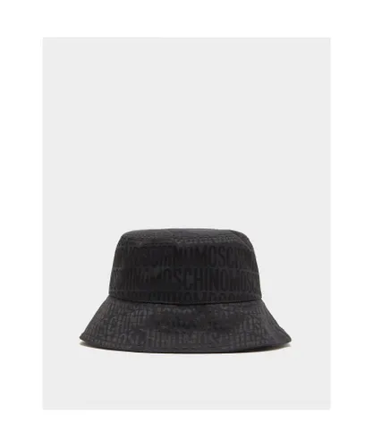Moschino Mens Accessories Logo Print Bucket Hat in Black Polycotton - One