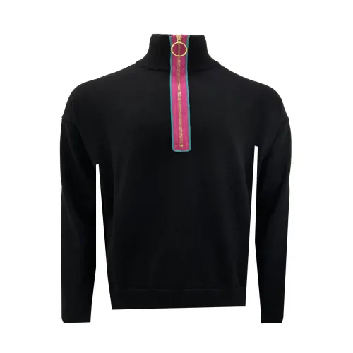 Moschino , Men's High Neck Zip Sweater ,Black male, Sizes: