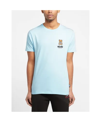 Moschino Mens Teddy Bear Logo T-Shirt in sky - Sky Blue Cotton