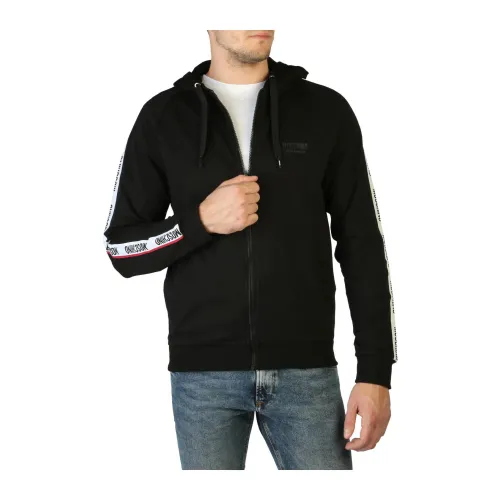 Moschino , Mens Zip Sweatshirt with Fixed Hood ,Black male, Sizes: