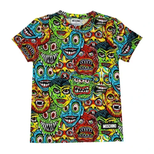 Moschino , Multicolored Short Sleeve Cotton T-shirt with All Over Print ,Multicolor male, Sizes: