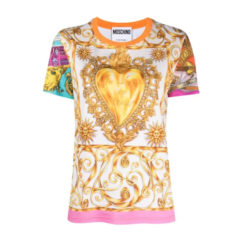 Moschino , MultiColour Crewneck Placed Print T-shirts and Polos ,Multicolor female, Sizes: