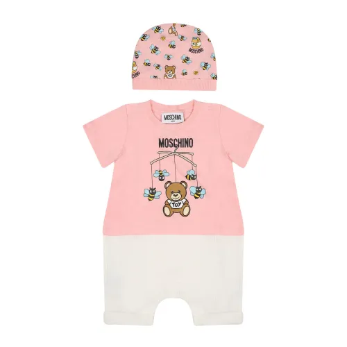 Moschino , Pink Cotton Romper and Hat Set ,Pink male, Sizes: