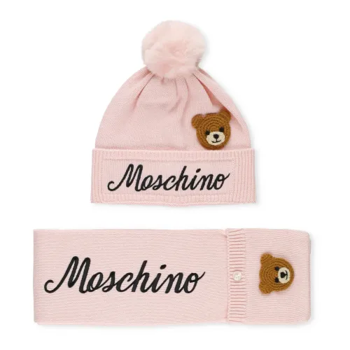 Moschino , Pink Cotton Scarf and Beanie Set for Girls ,Pink female, Sizes: