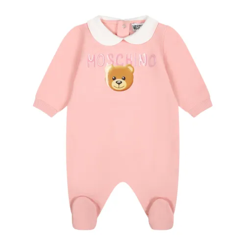 Moschino , Pink Fleece Cotton Jumpsuit with Teddy Bear ,Pink female, Sizes: