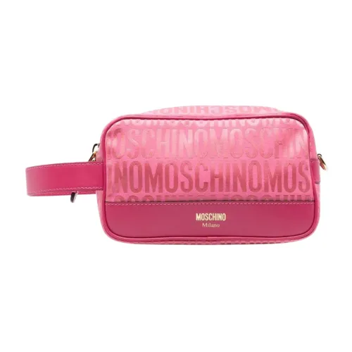 Moschino , Pink Jacquard Logo Pochette with Leather Trim ,Pink female, Sizes: ONE SIZE