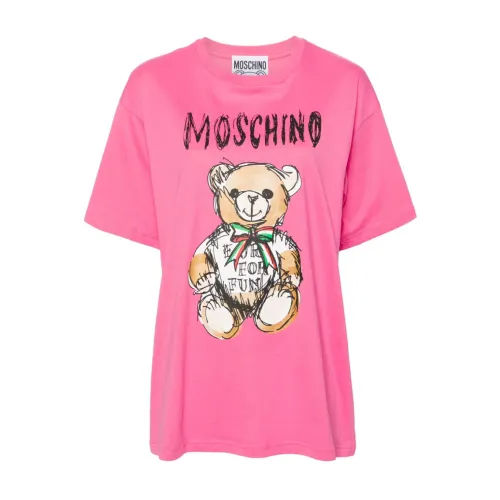 Moschino , Pink Logo Print Teddy Bear T-shirts and Polos ,Pink female, Sizes:
