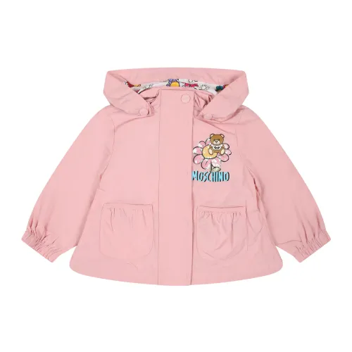Moschino , Pink Raincoat with Floral Print Hood ,Pink unisex, Sizes: