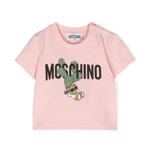 Moschino , Pink Teddy Bear T-shirt with Logo Print ,Pink male, Sizes: