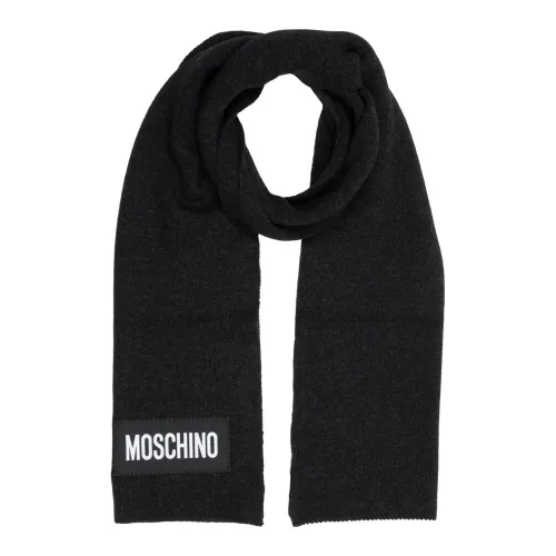 Moschino , Plain Cashmere Scarf with Logo ,Black male, Sizes: ONE