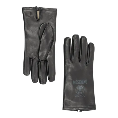 Moschino , Plain Logo Double Question Mark Gloves ,Black male, Sizes: