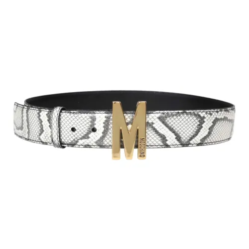 Moschino , Python Print Leather Belt ,White female, Sizes: