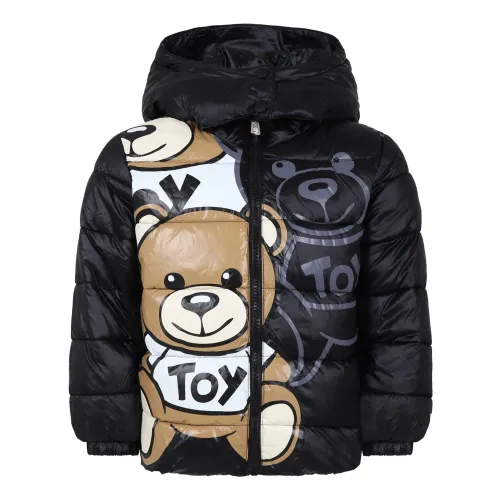 Moschino , Quilted Black Down Jacket with Teddy Bear Embellishments ,Black unisex, Sizes: