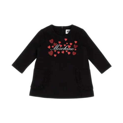 Moschino , Red Heart Print Long-Sleeved Dress ,Black female, Sizes: