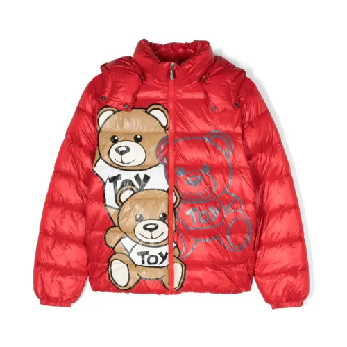 Moschino , Red Unisex Hooded Teddy Bear Jacket ,Red male, Sizes: