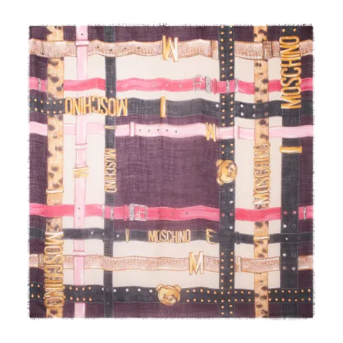 Moschino , Silk Square Shawl with Brand Print ,Multicolor unisex, Sizes: ONE