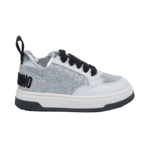 Moschino , Silver Glitter Sneakers with Perforated Toe ,White male, Sizes: