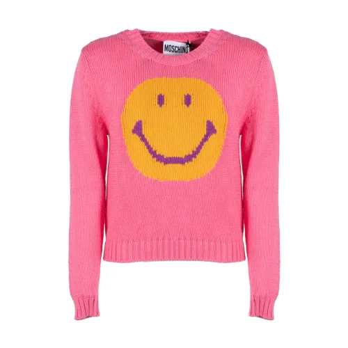 Moschino , Smile Cotton Sweater ,Pink female, Sizes: