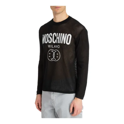 Moschino , Smiley Logo Print Cotton Sweatshirt ,Black male, Sizes: