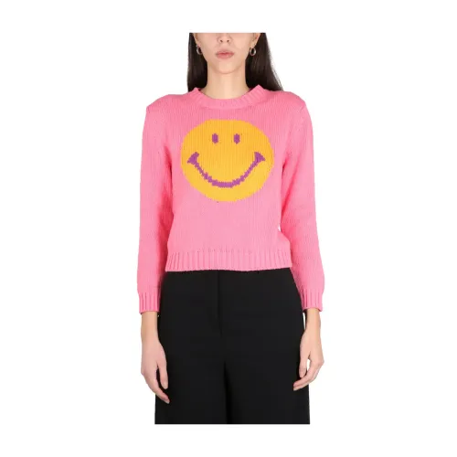 Moschino , Smiley Pattern Sweater ,Pink female, Sizes: