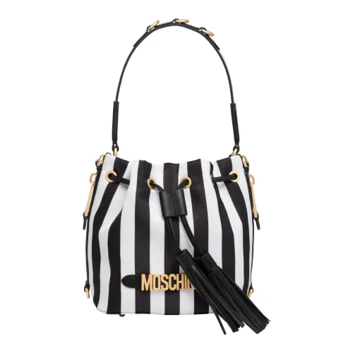 Moschino , Striped Bucket Bag with Adjustable Strap ,Black female, Sizes: ONE SIZE