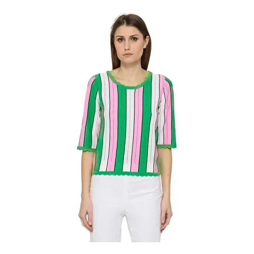Moschino , Striped Short Sleeve T-Shirt ,Green female, Sizes: