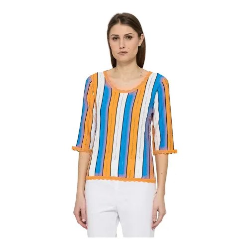 Moschino , Striped Short Sleeve T-Shirt ,Orange female, Sizes: