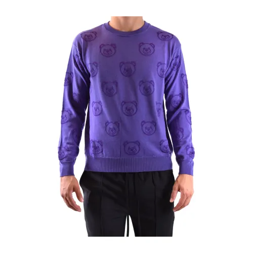 Moschino , Stylish Round-Neck Knitwear for Men ,Purple male, Sizes:
