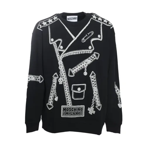 Moschino , Trompe L'Oeuil Biker Sweatshirt ,Black male, Sizes: