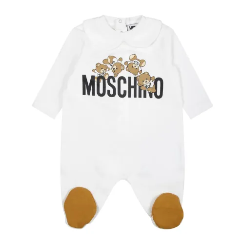 Moschino , White Cotton Playsuit with Teddy Bear Logo ,White unisex, Sizes: