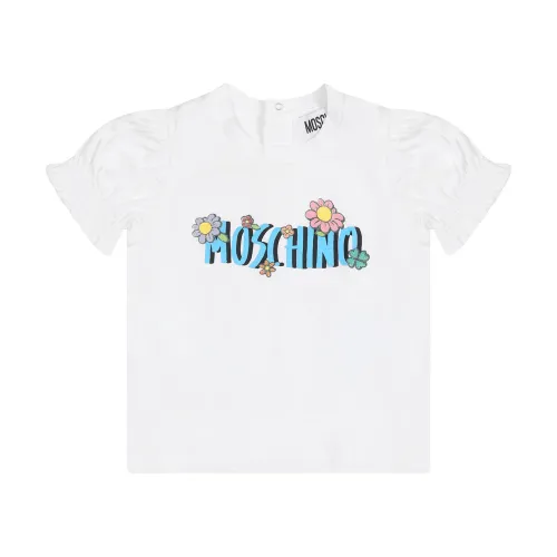 Moschino , White Cotton T-Shirt with Short Balloon Sleeves ,White female, Sizes: