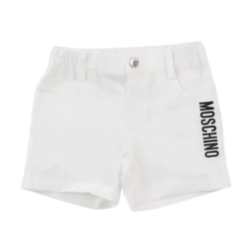Moschino , White Denim Bermuda Shorts with Teddy Bear Print ,White male, Sizes: