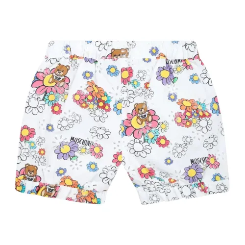 Moschino , White Floral Shorts with Teddy Bear Print ,White female, Sizes: