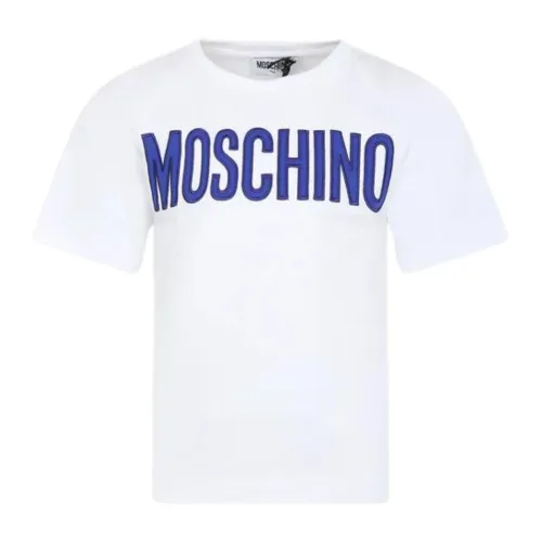 Moschino , White Kids T-shirt with Embroidered Logo ,White male, Sizes: