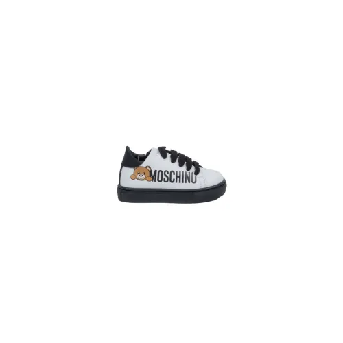 Moschino , White Leather Sneakers with Black Brand Logo ,White male, Sizes: