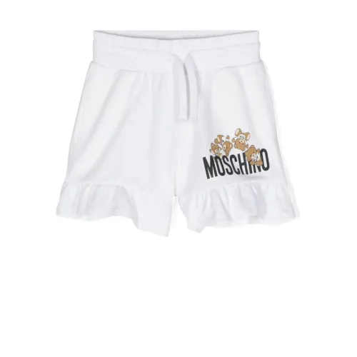 Moschino , White Ruffled Shorts with Teddy Bear Motif ,White female, Sizes: