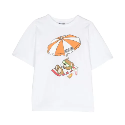 Moschino , White Teddy Bear Print T-Shirt for Boys ,White male, Sizes: