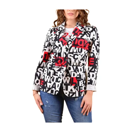 Moschino , Women Jacket with Brand Print and Pockets ,White female, Sizes: