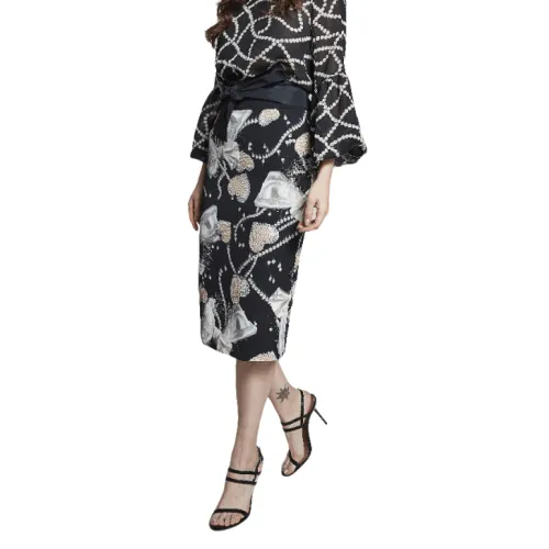 Moskada , Printed High-Waisted Midi Skirt ,Black female, Sizes: