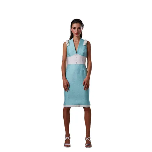 Moskada , Turquoise and White Dress - 46 ,Blue female, Sizes: